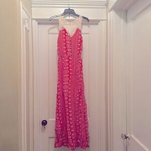 Red mani dress with crochet back. 
￼